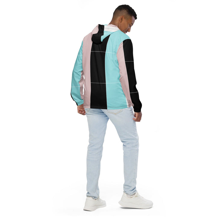 Mens Hooded Windbreaker Jacket - Pastel Pink Black Blue Colorblock