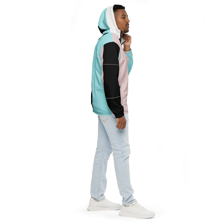 Mens Hooded Windbreaker Jacket - Pastel Pink Black Blue Colorblock