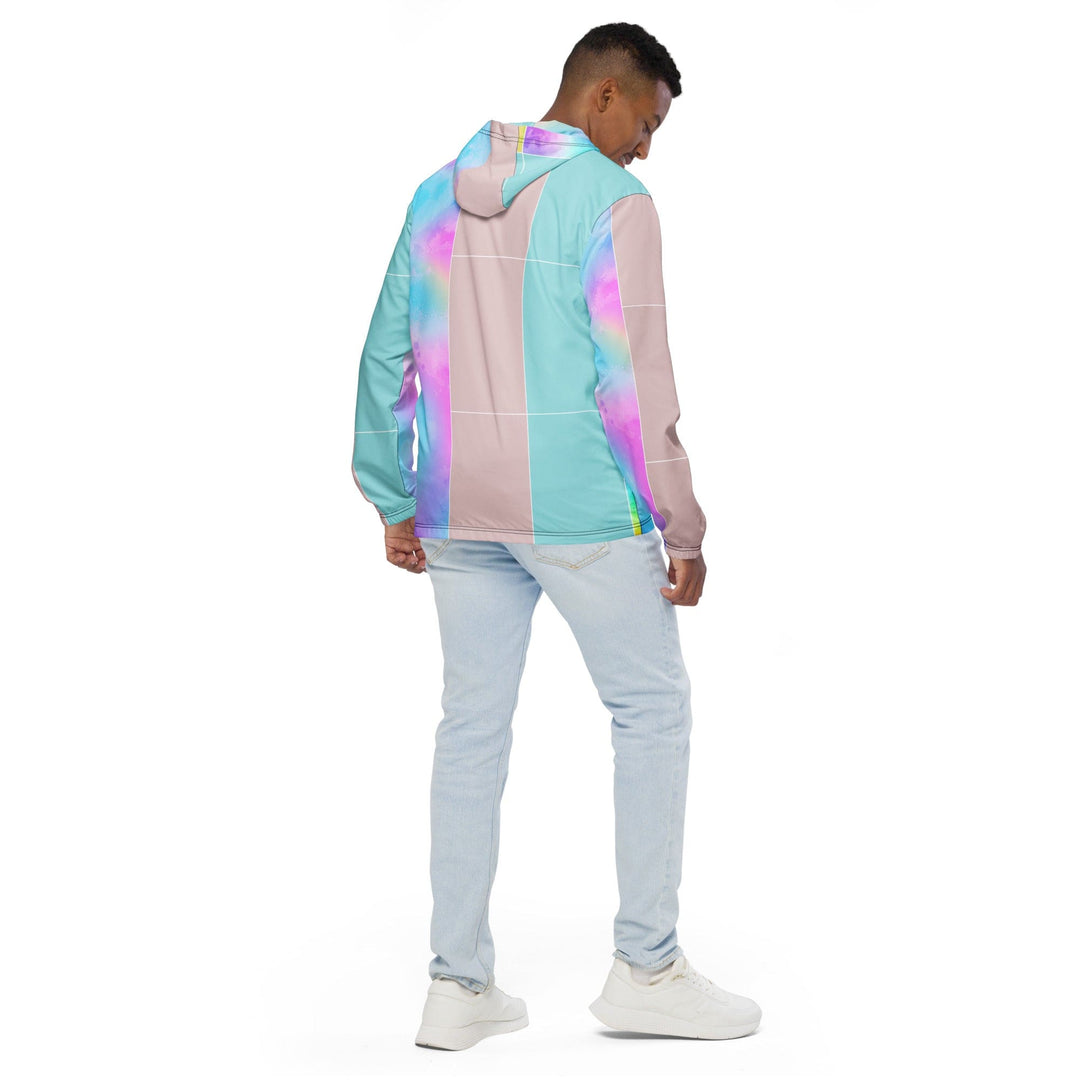 Mens Hooded Windbreaker Jacket Pastel Colorblock Watercolor