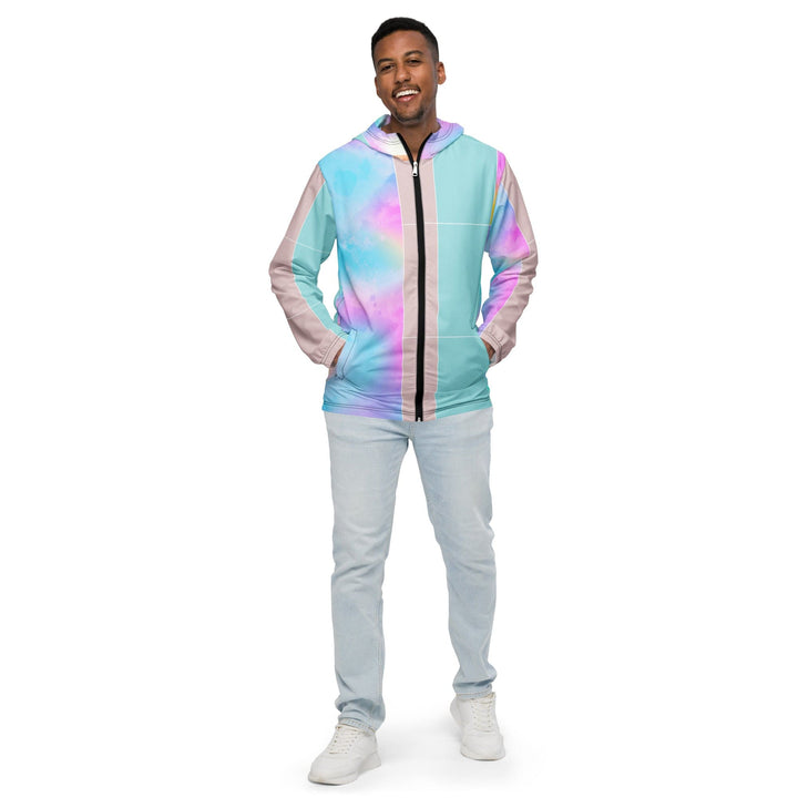 Mens Hooded Windbreaker Jacket Pastel Colorblock Watercolor