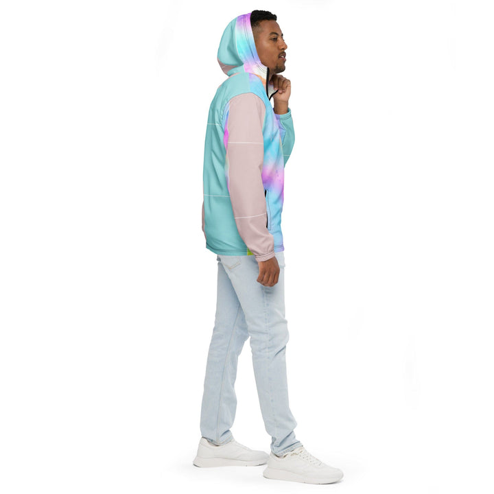 Mens Hooded Windbreaker Jacket Pastel Colorblock Watercolor