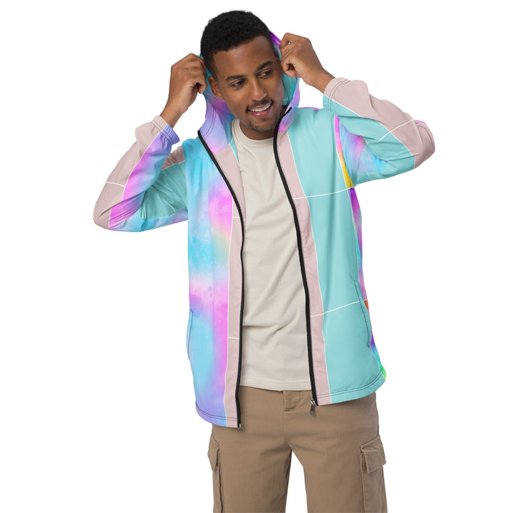 Mens Hooded Windbreaker Jacket Pastel Colorblock Watercolor