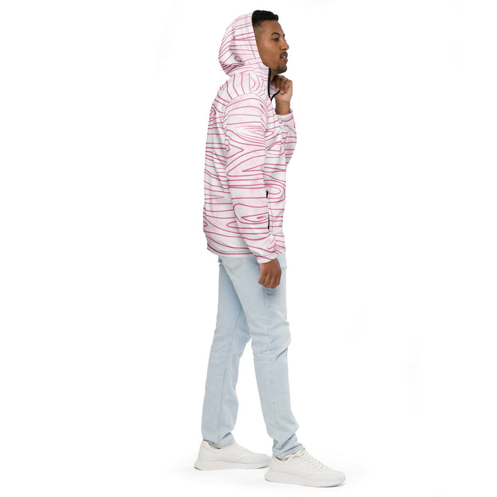 Mens Windbreaker Jacket With Hood Pink Line Art Sketch Print