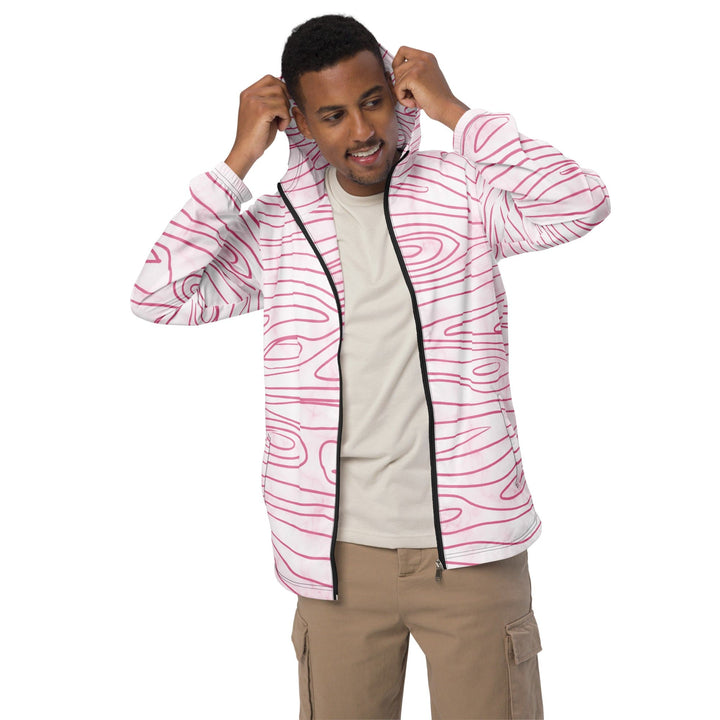 Mens Windbreaker Jacket With Hood Pink Line Art Sketch Print