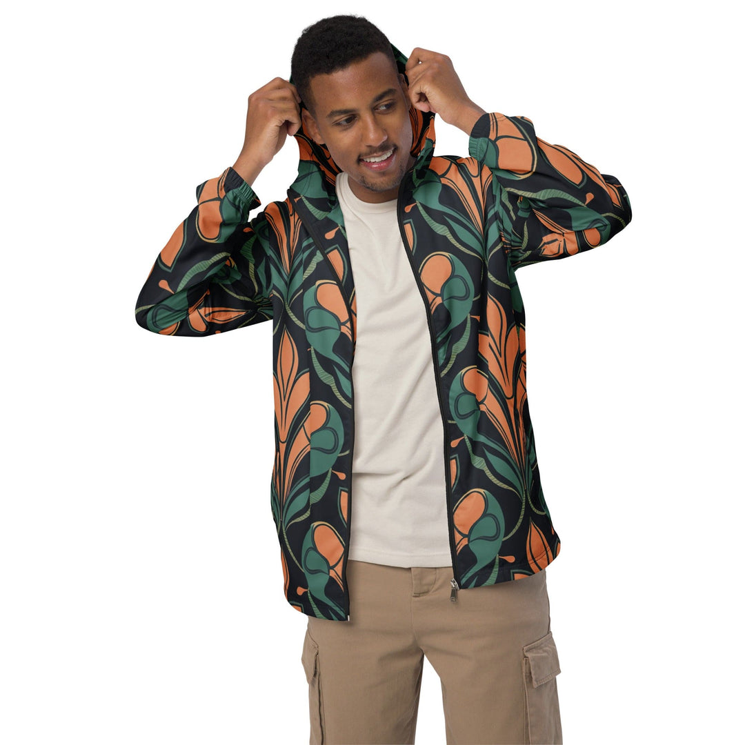Mens Hooded Windbreaker Jacket - Retro Vintage Print
