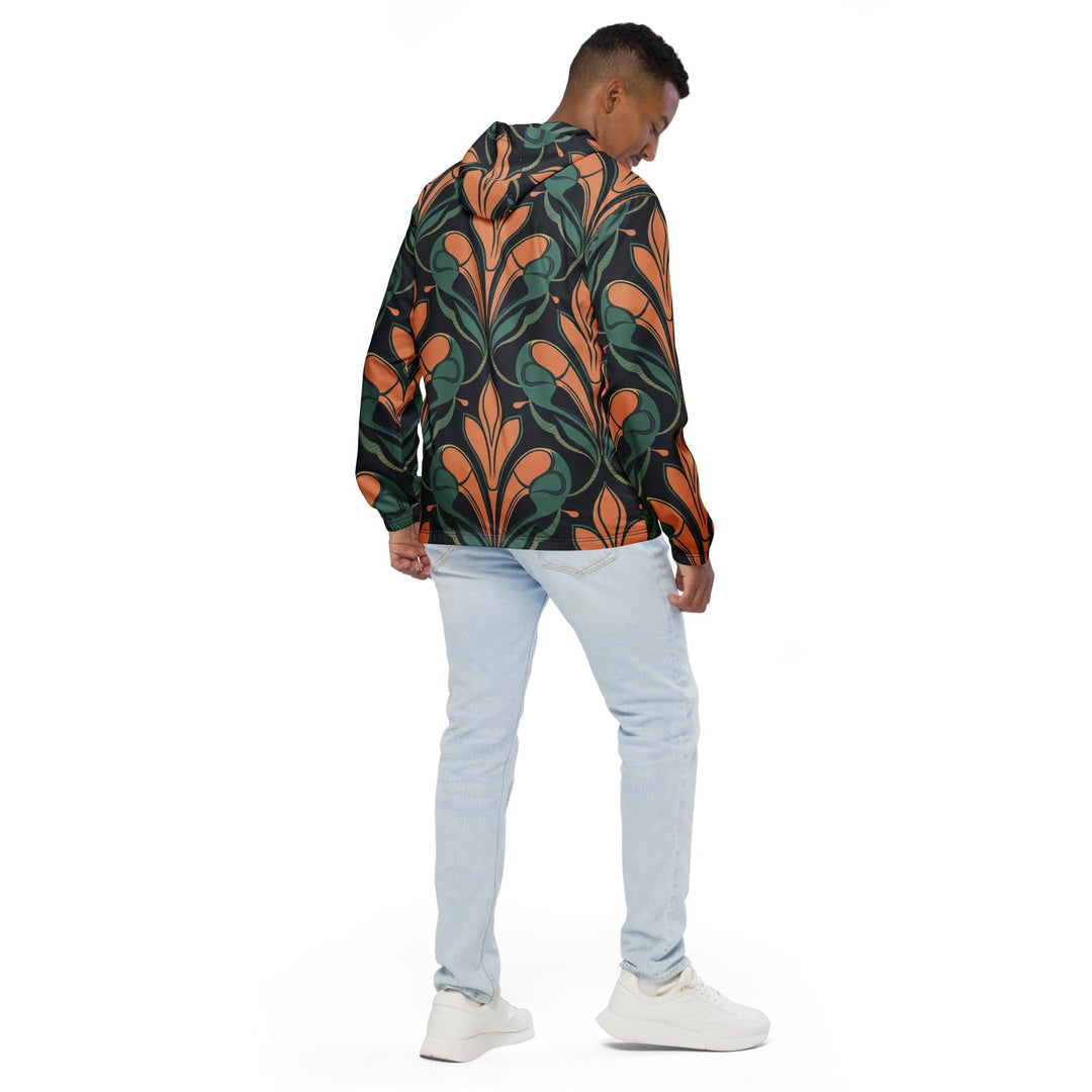 Mens Hooded Windbreaker Jacket - Retro Vintage Print