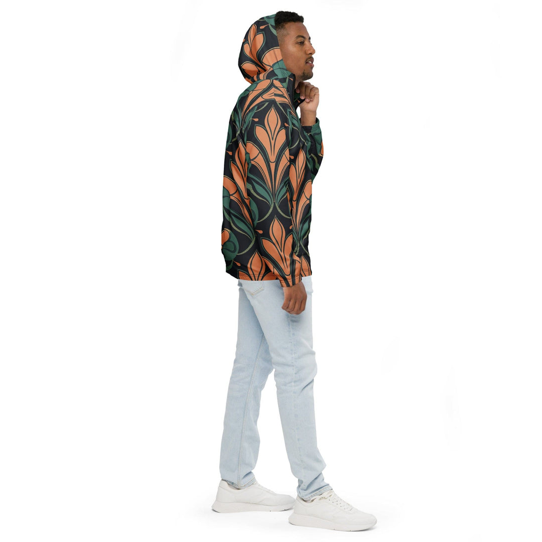 Mens Hooded Windbreaker Jacket - Retro Vintage Print