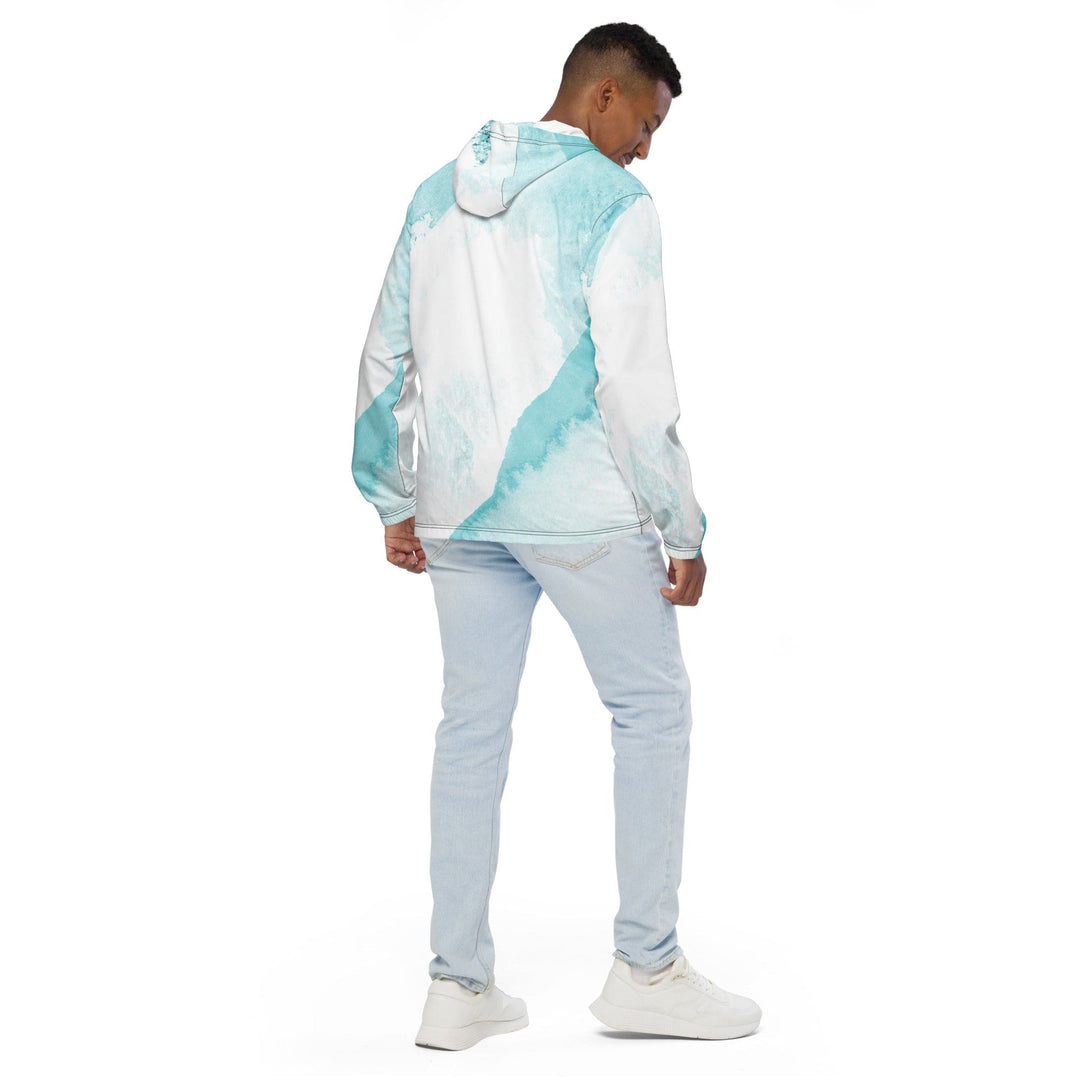 Mens Windbreaker Jacket With Hood Subtle Abstract Ocean Blue