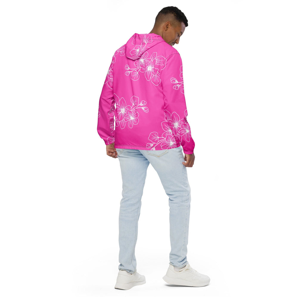 Mens Hooded Windbreaker Jacket Water-resistant Pink Floral