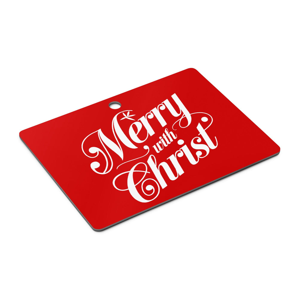 Metal Ornament with Merry with Christ Print