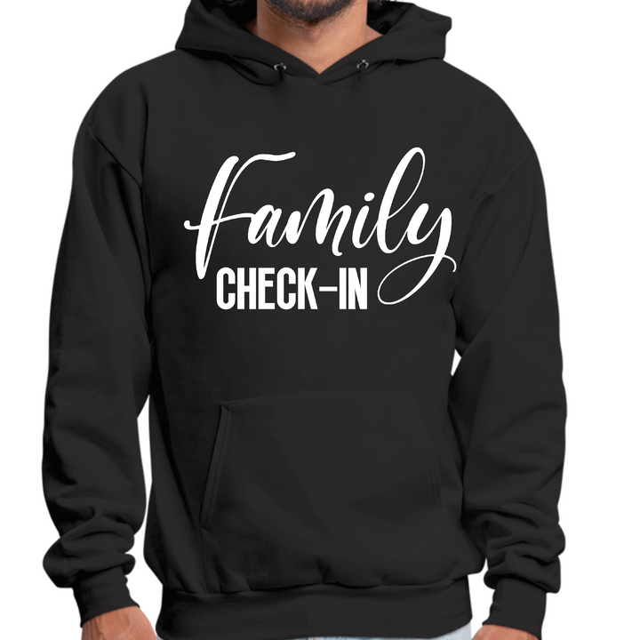 Mens Graphic Hoodie Family Check-in Illustration - Black