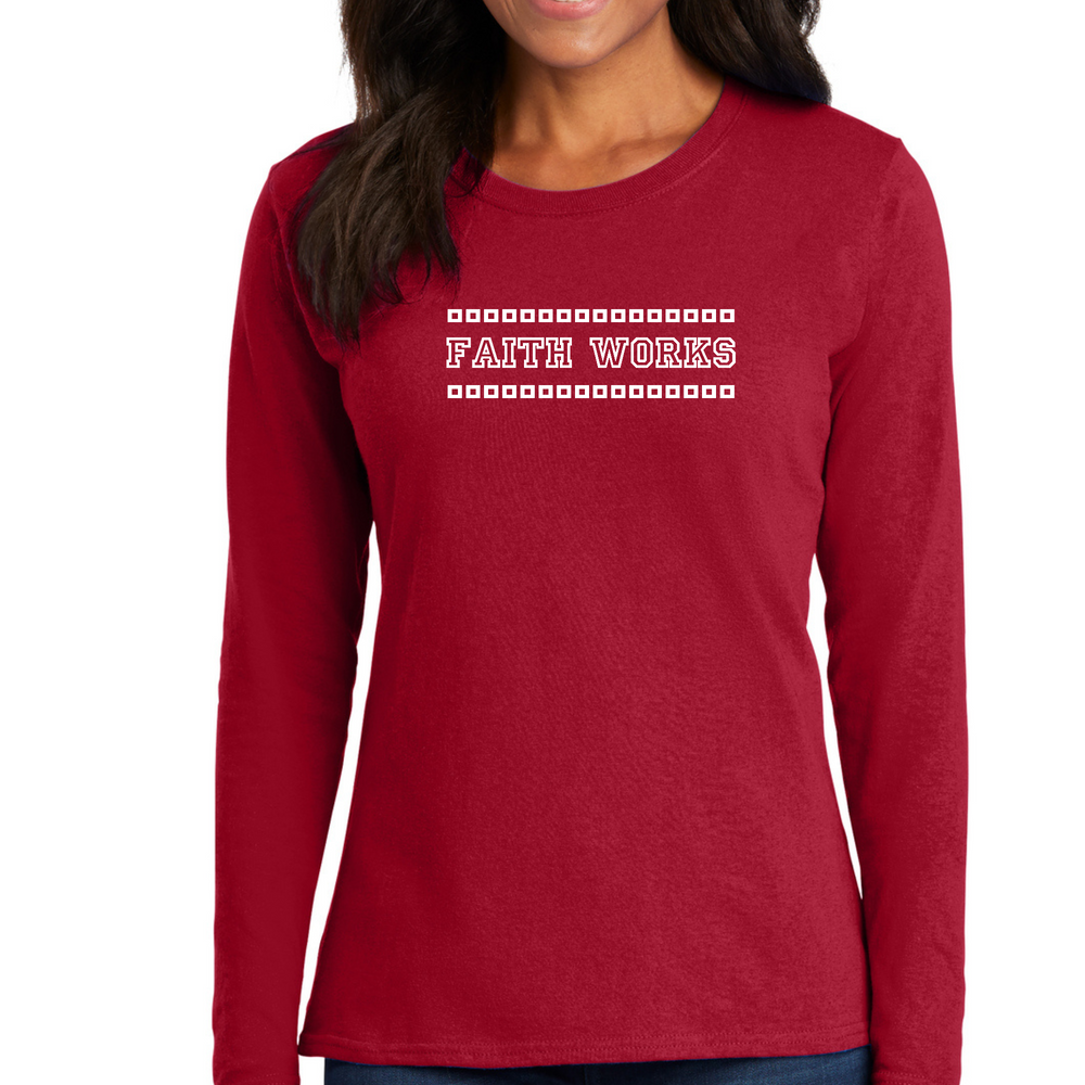 Womens Long Sleeve Graphic T-Shirt, Faith Works - Red