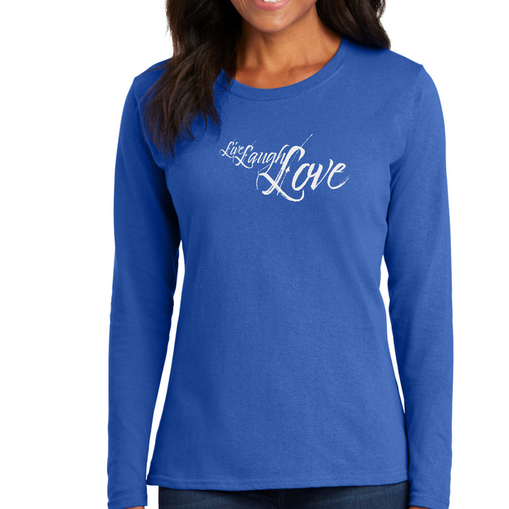 Womens Long Sleeve Graphic T-Shirt, Live Laugh Love Light Grey - Royal Blue