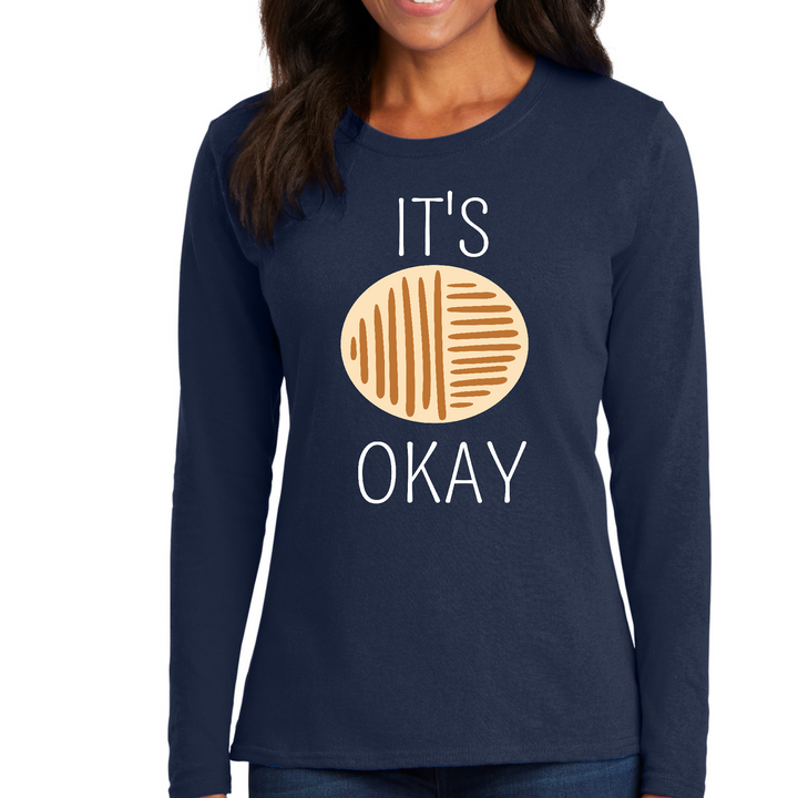 Womens Long Sleeve Graphic T-Shirt, Say It Soul, Its Okay, White And - Navy
