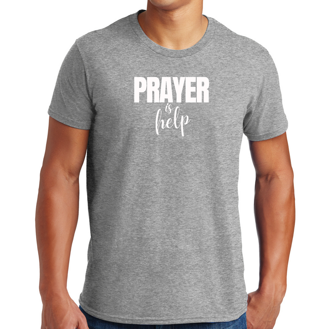 Mens Graphic T-Shirt Say It Soul - Prayer Is Help, Inspirational - Grey Heather
