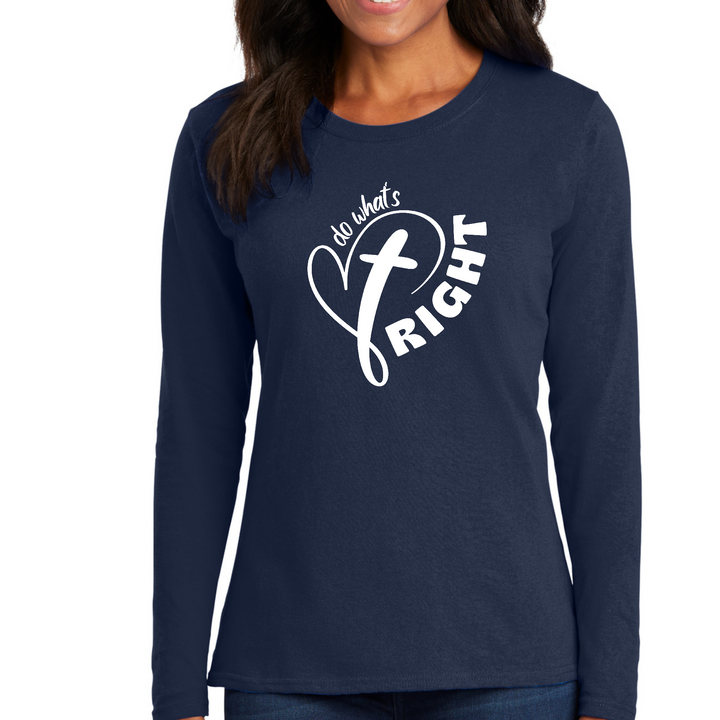 Womens Long Sleeve Graphic T-Shirt, Say It Soul - Do What's Right - Navy