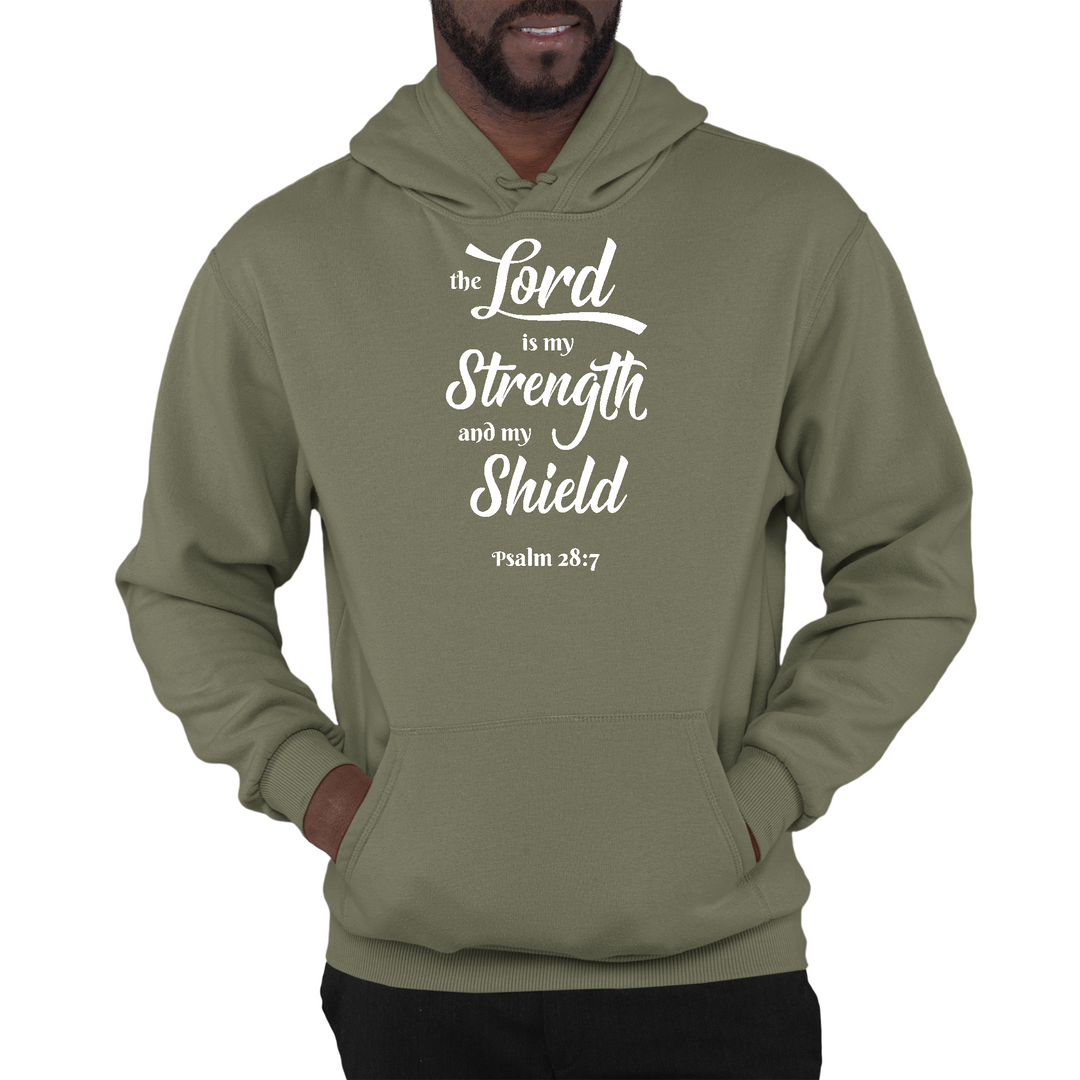 Mens Graphic Hoodie The Lord Is My Strength And My Shield White Print - Military Green