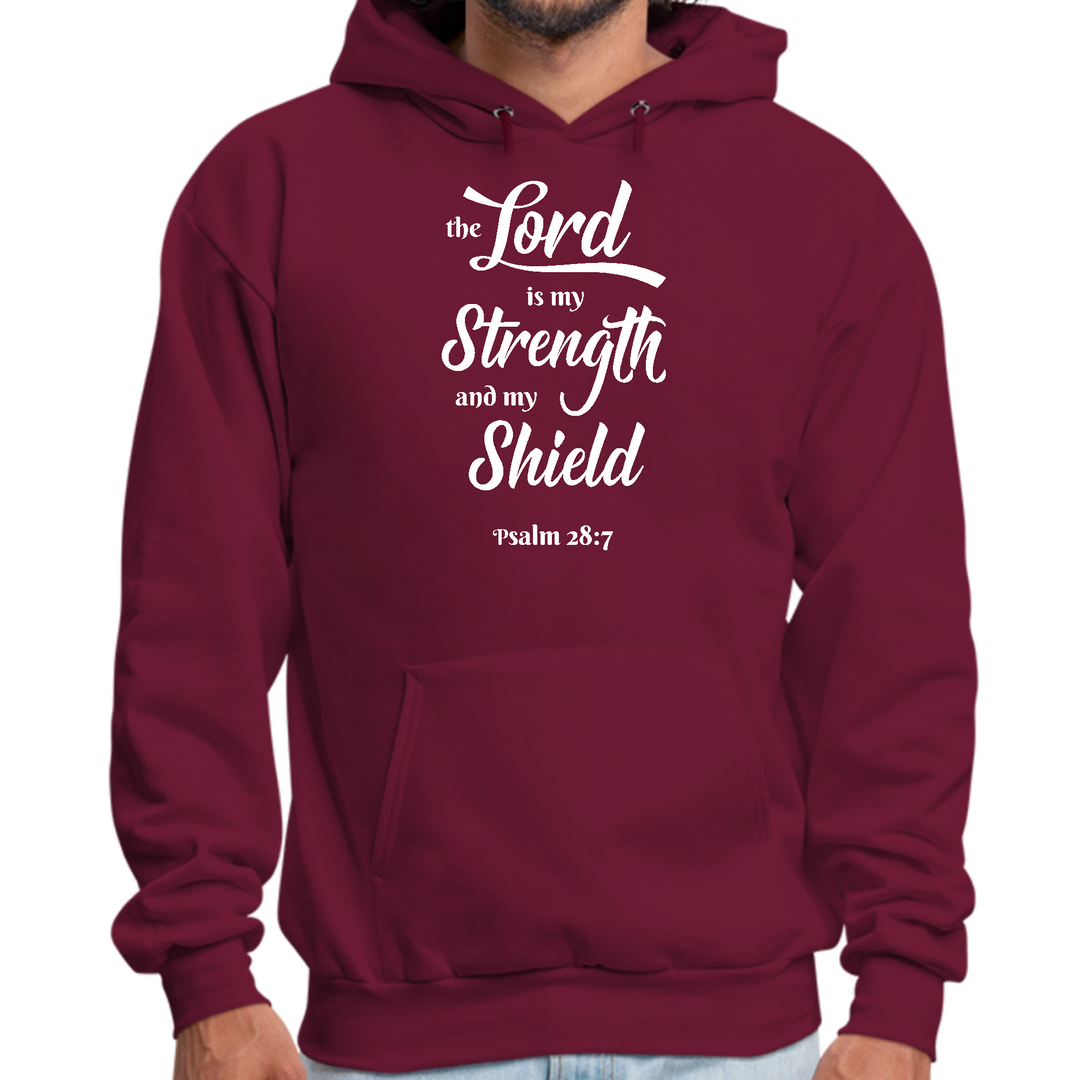 Mens Graphic Hoodie The Lord Is My Strength And My Shield White Print - Maroon