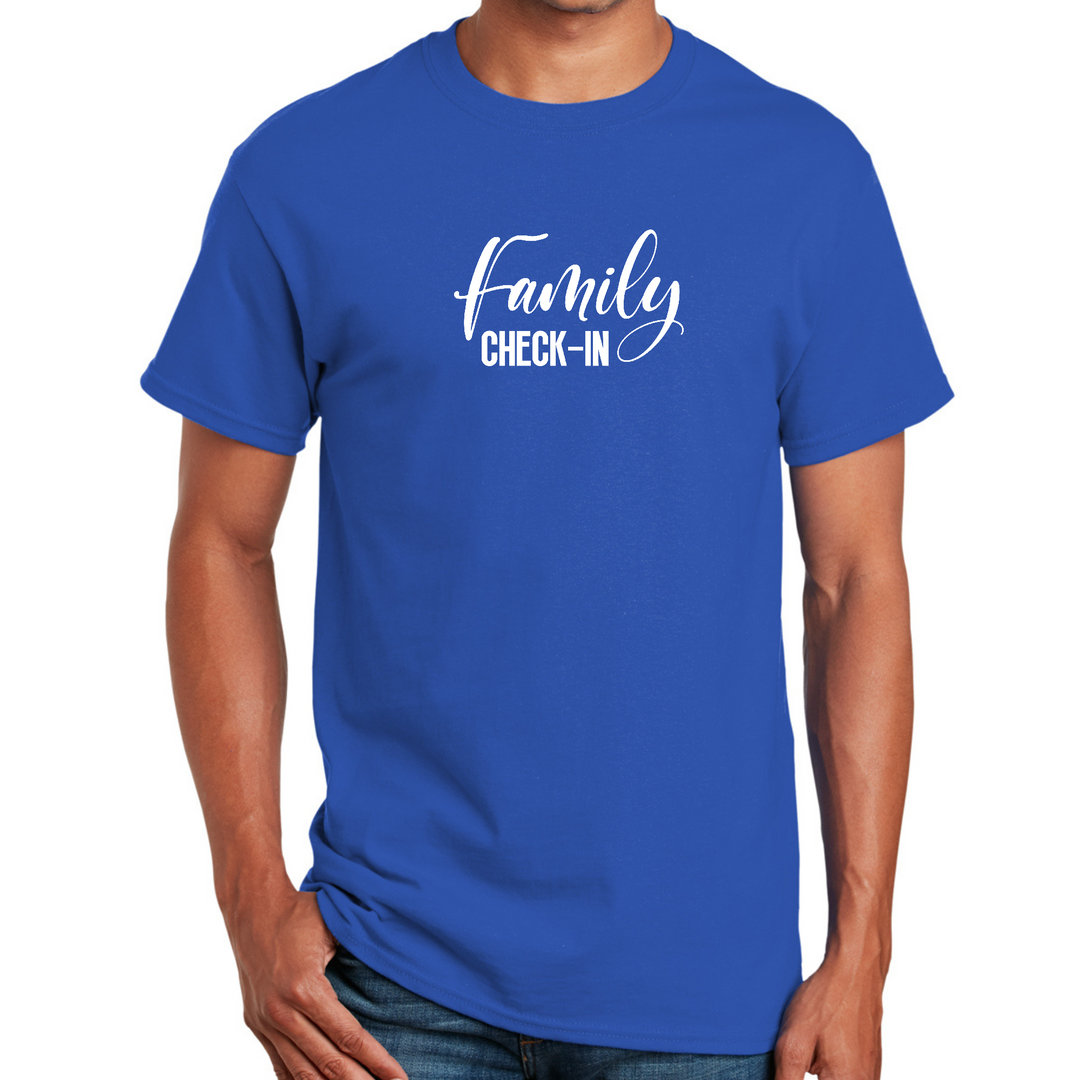 Mens Graphic T-Shirt Family Check-in Illustration - Royal Blue