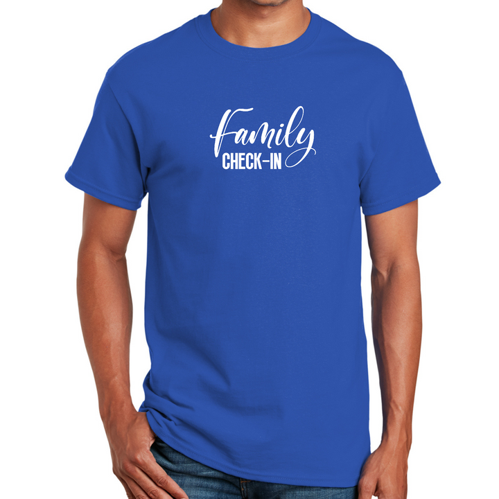 Mens Graphic T-Shirt Family Check-in Illustration - Royal Blue