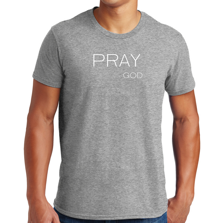 Mens Graphic T-Shirt Say It Soul, "Pray-God" Statement T-Shirt, - Grey Heather