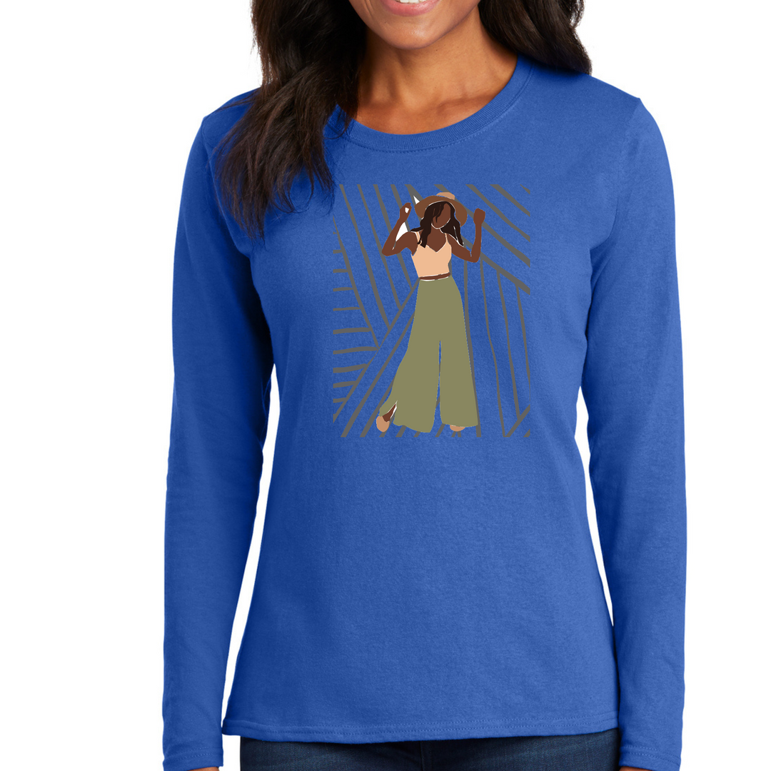 Womens Long Sleeve Graphic T-Shirt, Say It Soul, Its Her Groove Thing - Royal Blue