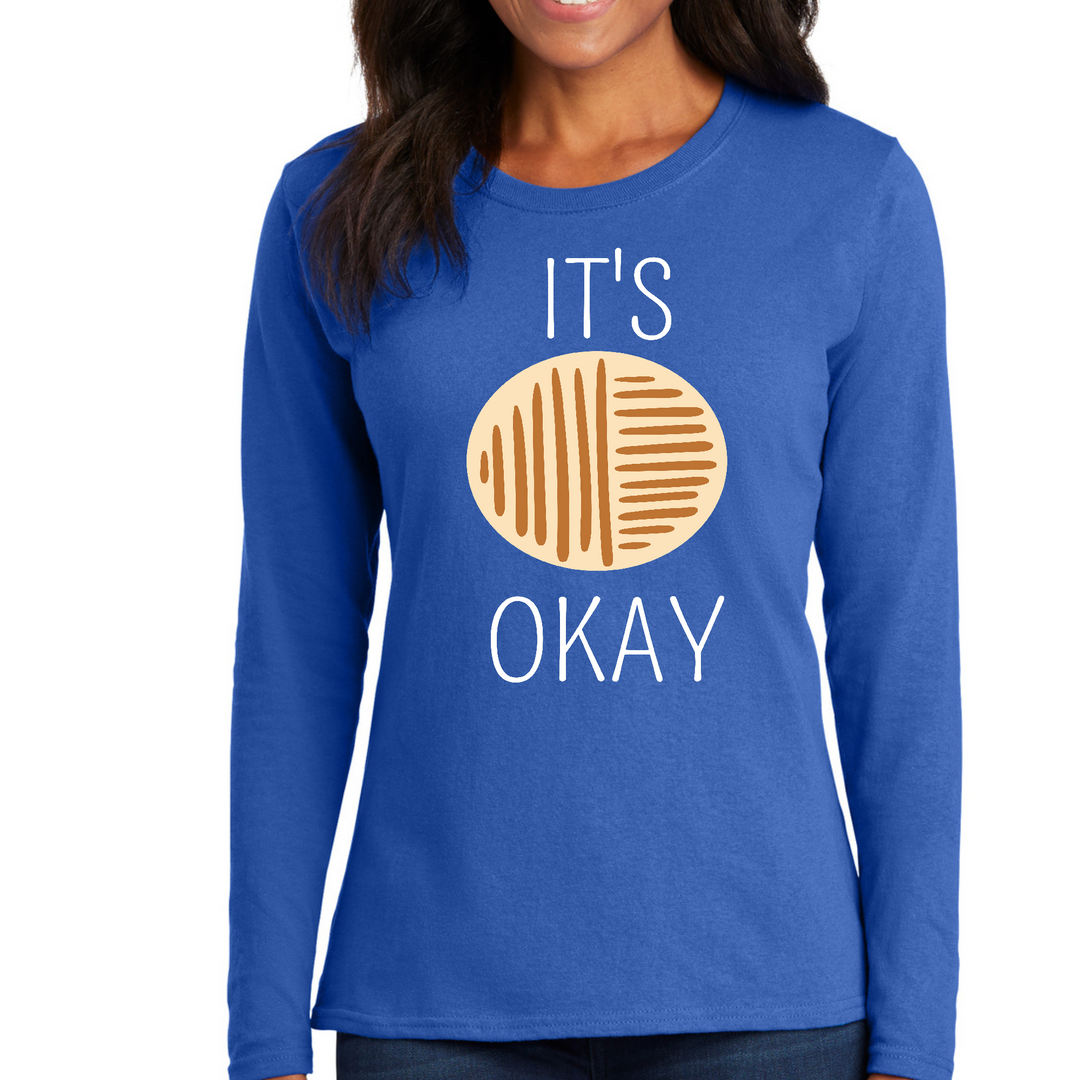 Womens Long Sleeve Graphic T-Shirt, Say It Soul, Its Okay, White And - Royal Blue