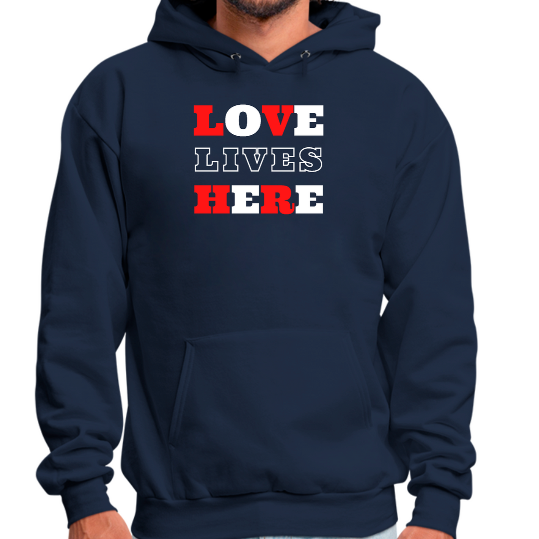 Mens Graphic Hoodie Love Lives Here Christian Inspiration - Navy