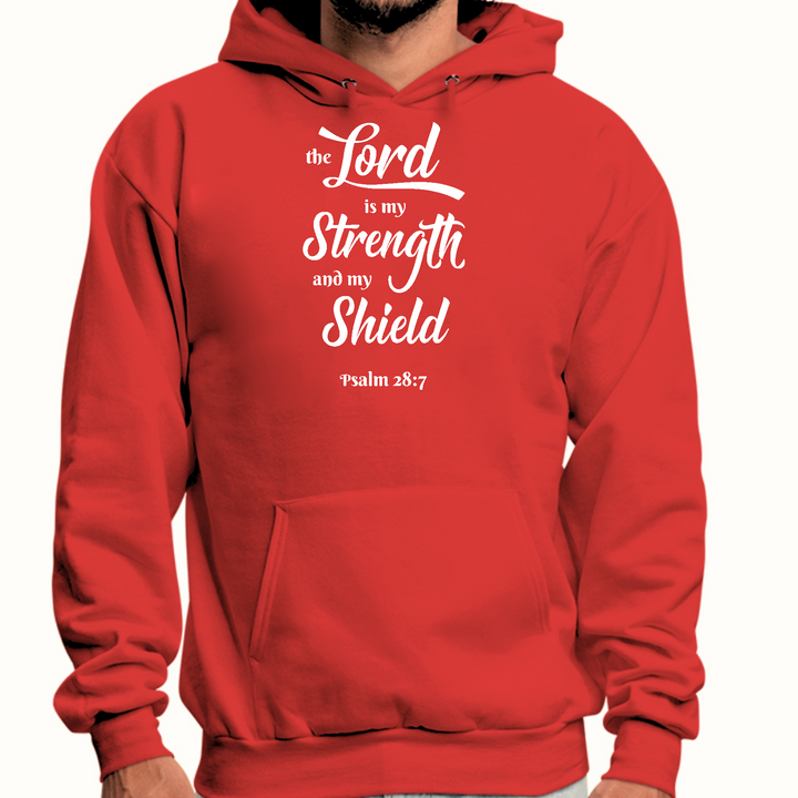 Mens Graphic Hoodie The Lord Is My Strength And My Shield White Print - Red