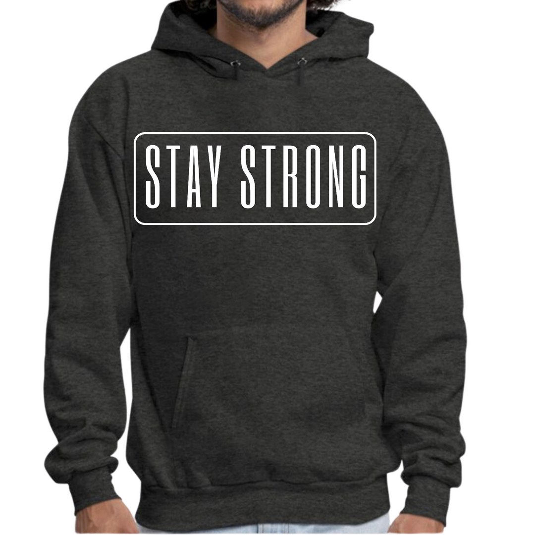 Mens Graphic Hoodie Stay Strong Print - Dark Grey Heather