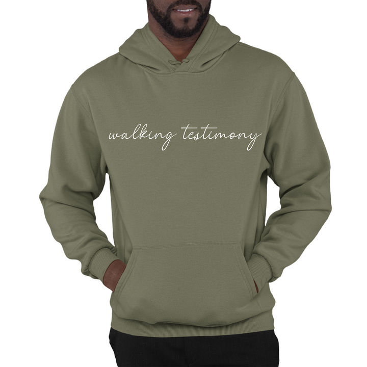 Mens Graphic Hoodie Say It Soul, Walking Testimony Illustration - Military Green