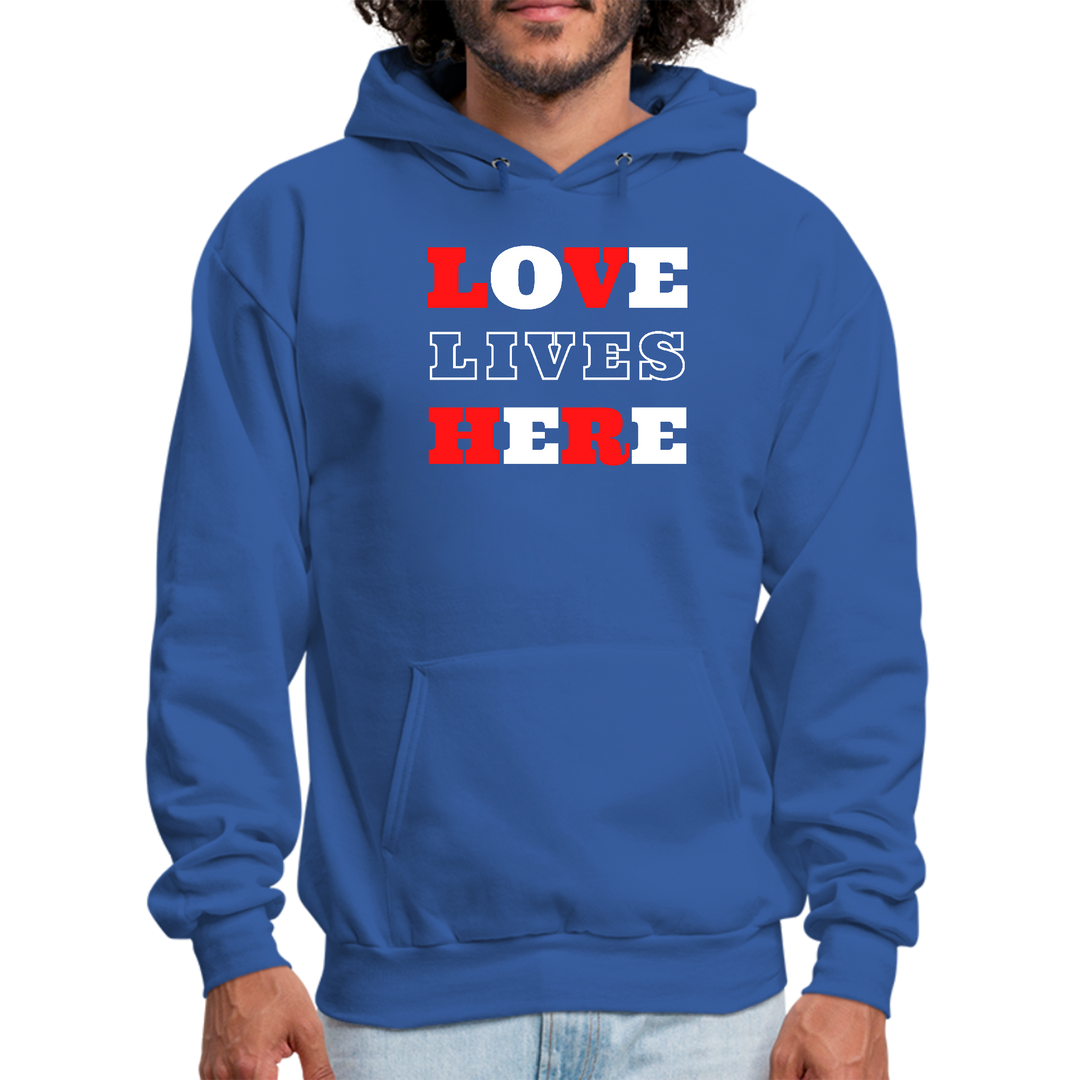 Mens Graphic Hoodie Love Lives Here Christian Inspiration - Royal Blue