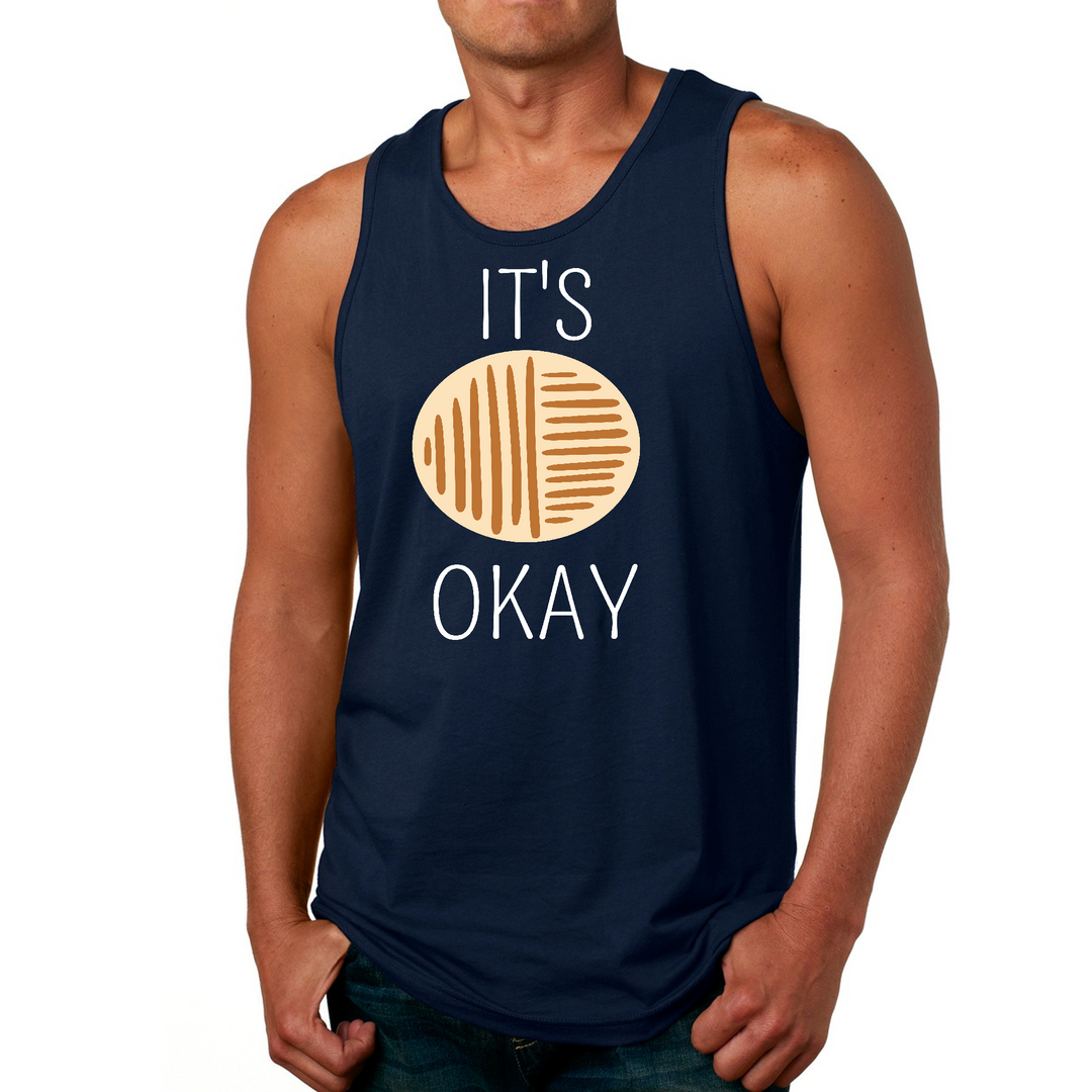 Mens Fitness Tank Top Graphic T-shirt Say It Soul, Its Okay, White - Navy