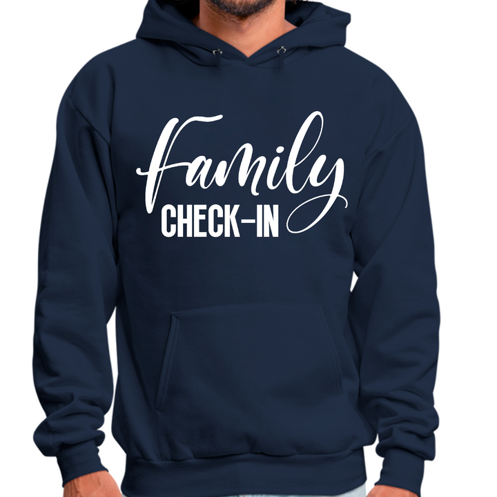 Mens Graphic Hoodie Family Check-in Illustration - Navy