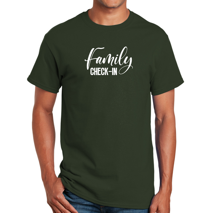 Mens Graphic T-Shirt Family Check-in Illustration - Forest Green