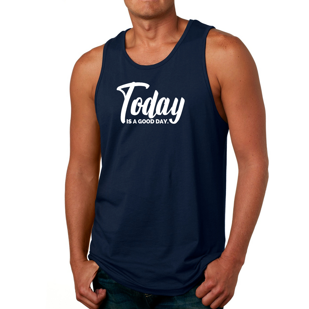 Mens Fitness Tank Top Graphic T-Shirt Today Is A Good Day - Navy
