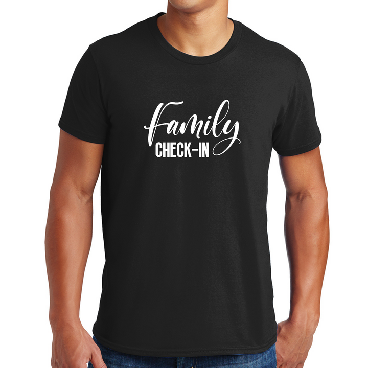 Mens Graphic T-Shirt Family Check-in Illustration - Black