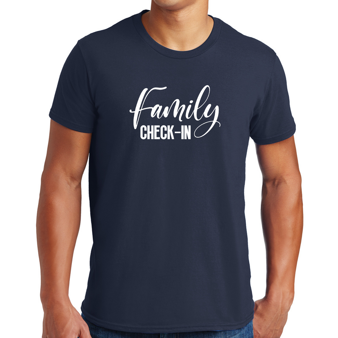 Mens Graphic T-Shirt Family Check-in Illustration - Navy