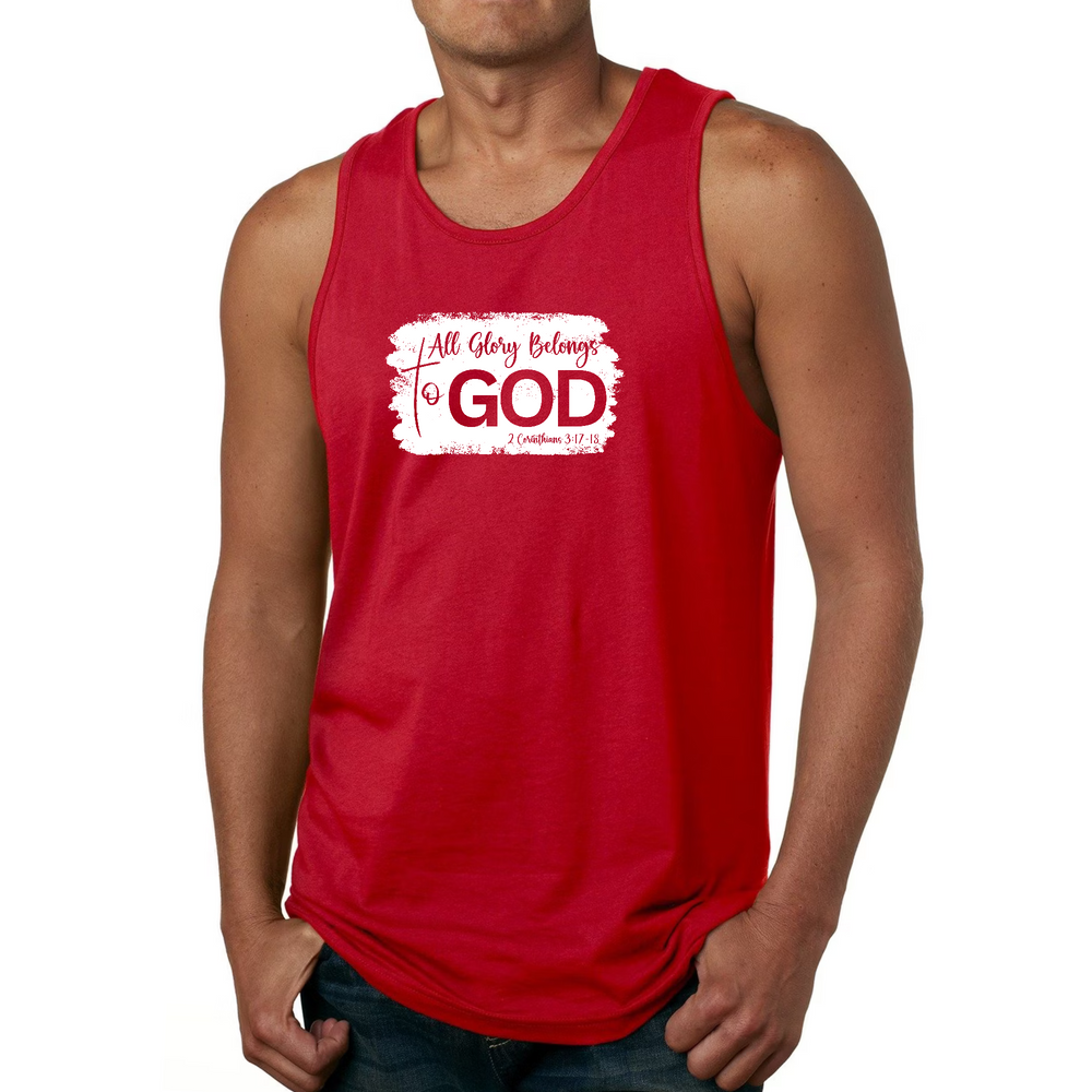 Mens Fitness Tank Top Graphic T-shirt All Glory Belongs To God - Red