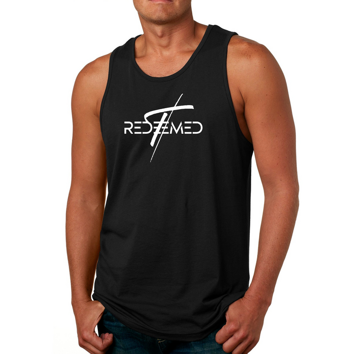 Mens Fitness Tank Top Graphic T-Shirt Redeemed Cross - Black