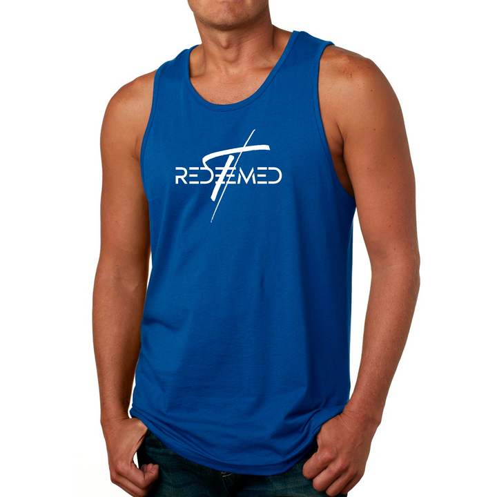 Mens Fitness Tank Top Graphic T-Shirt Redeemed Cross - Royal Blue