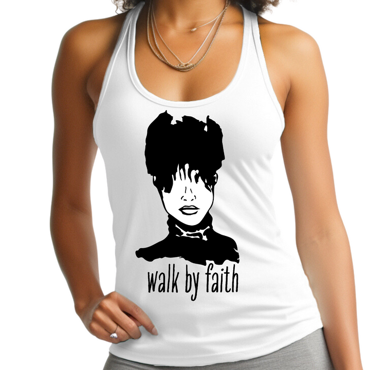 Womens Fitness Tank Top Graphic T-Shirt, Say It Soul, Walk By Faith - White