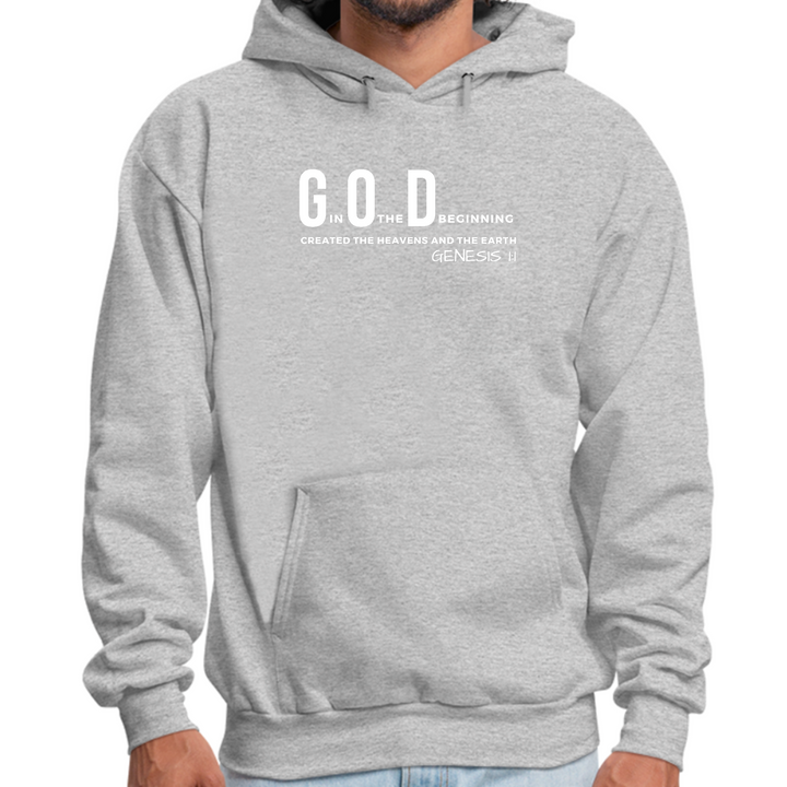 Mens Graphic Hoodie God In The Beginning Print - Grey Heather