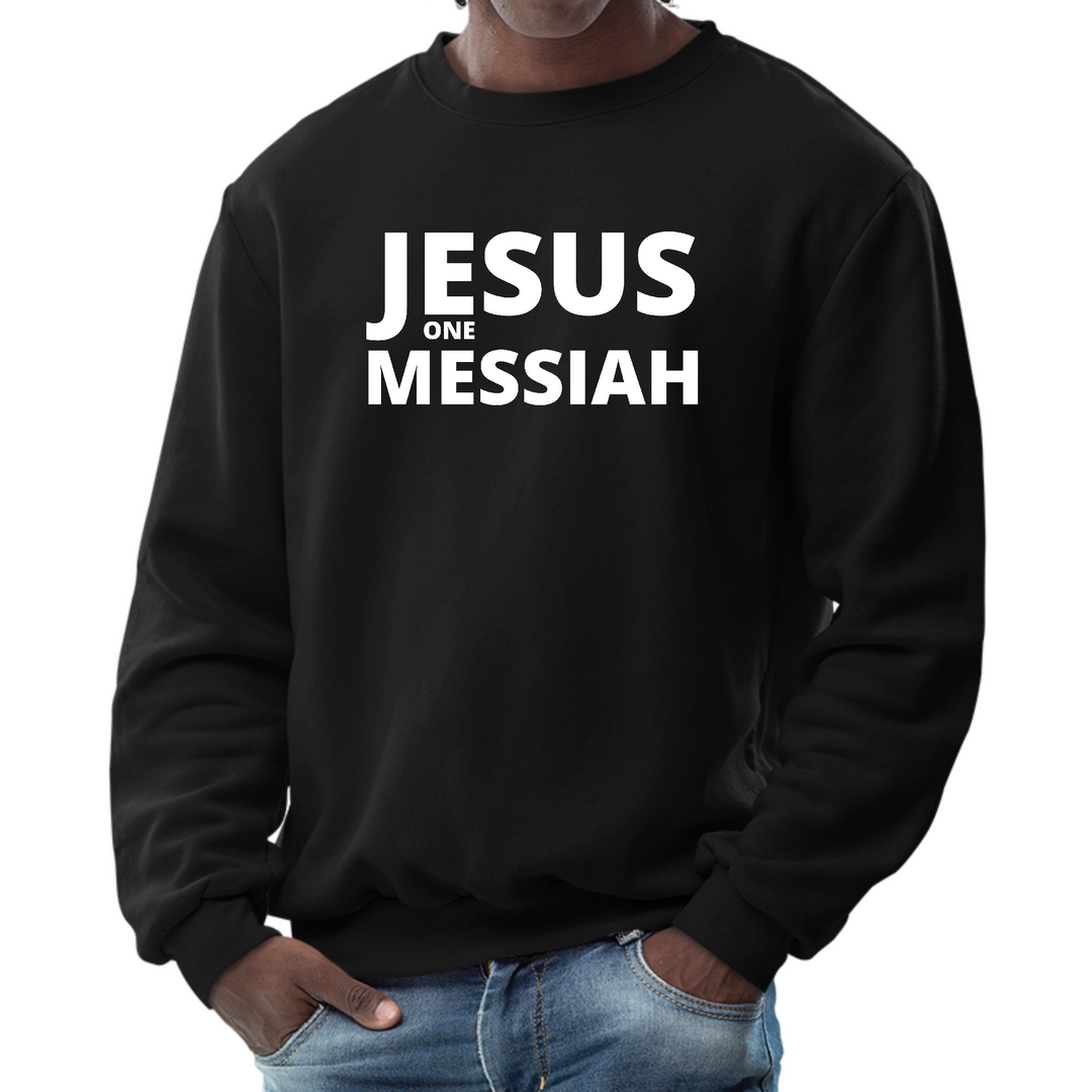 Mens Graphic Sweatshirt, Jesus One Messiah - Black