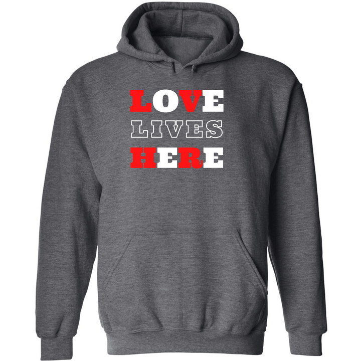 Mens Graphic Hoodie Love Lives Here Christian Inspiration - Dark Grey Heather