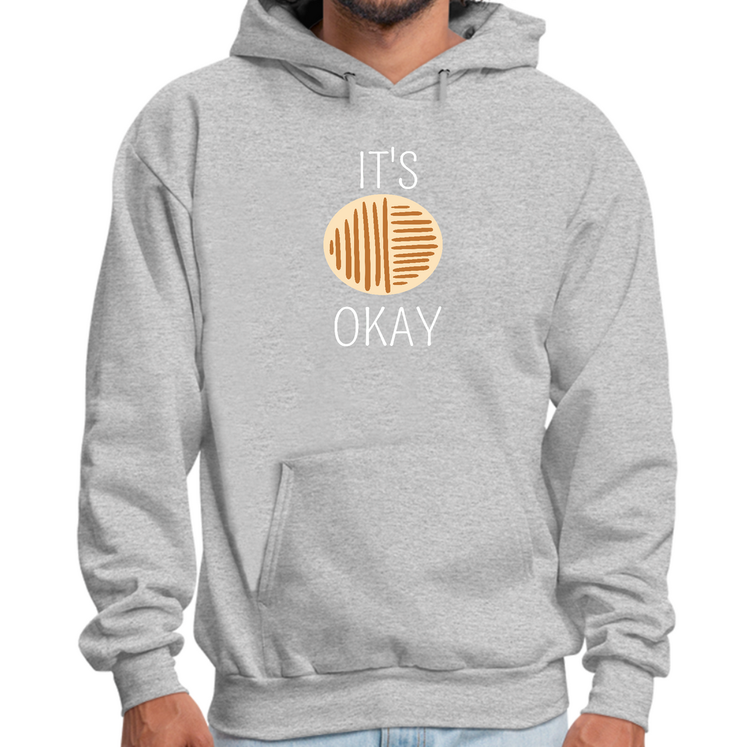 Mens Graphic Hoodie Say It Soul, Its Okay, White And Brown Line Art - Grey Heather