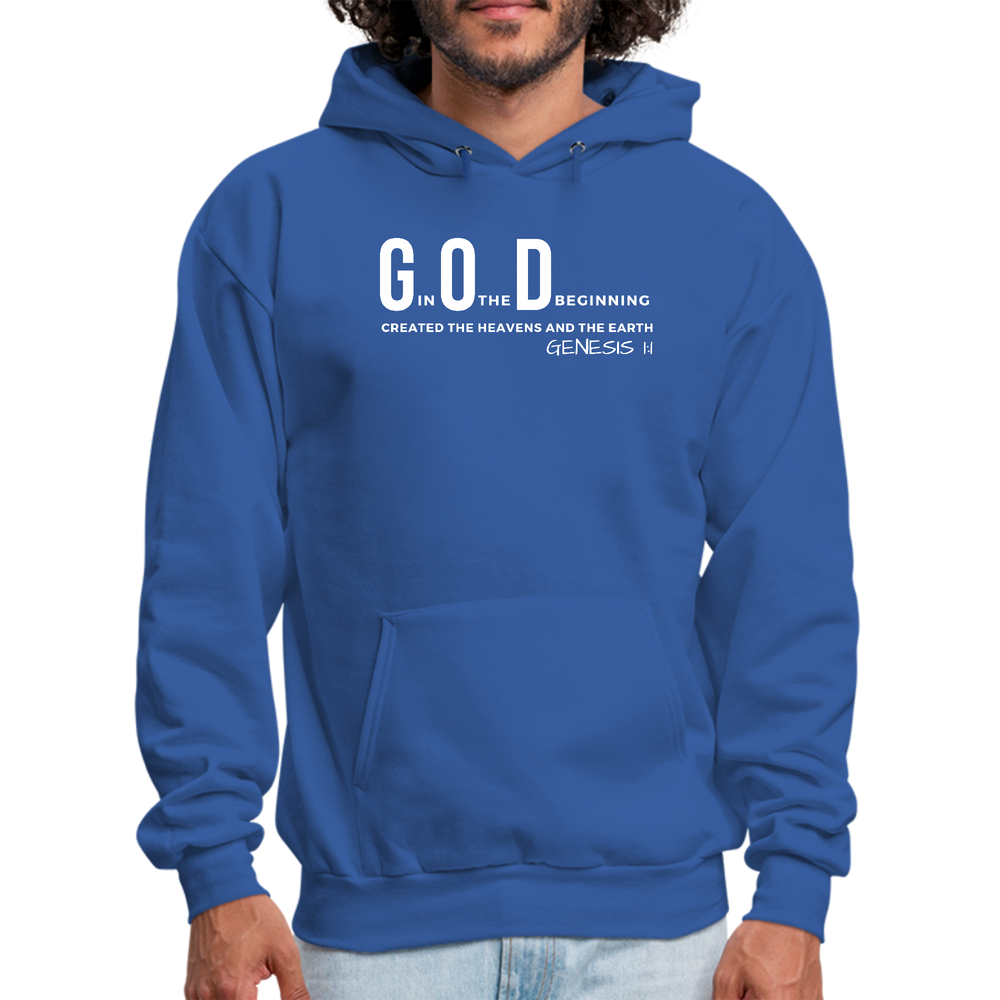Mens Graphic Hoodie God In The Beginning Print - Royal Blue