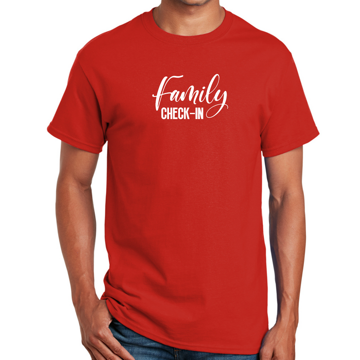 Mens Graphic T-Shirt Family Check-in Illustration - Red