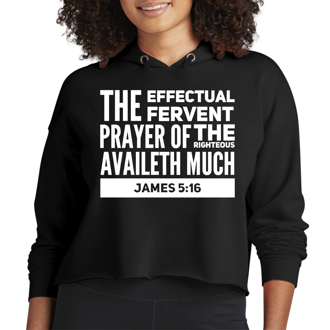 Womens Cropped Hoodie The Effectual Fervent Prayer - James 5:16 - Black