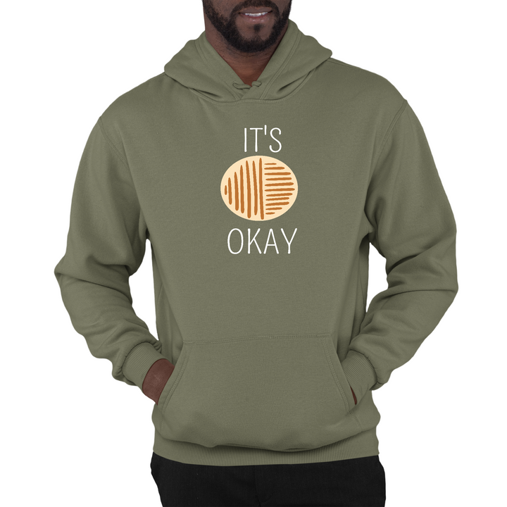 Mens Graphic Hoodie Say It Soul, Its Okay, White And Brown Line Art - Military Green